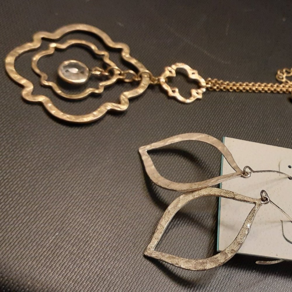 Envious brand gold necklace and silver earrings